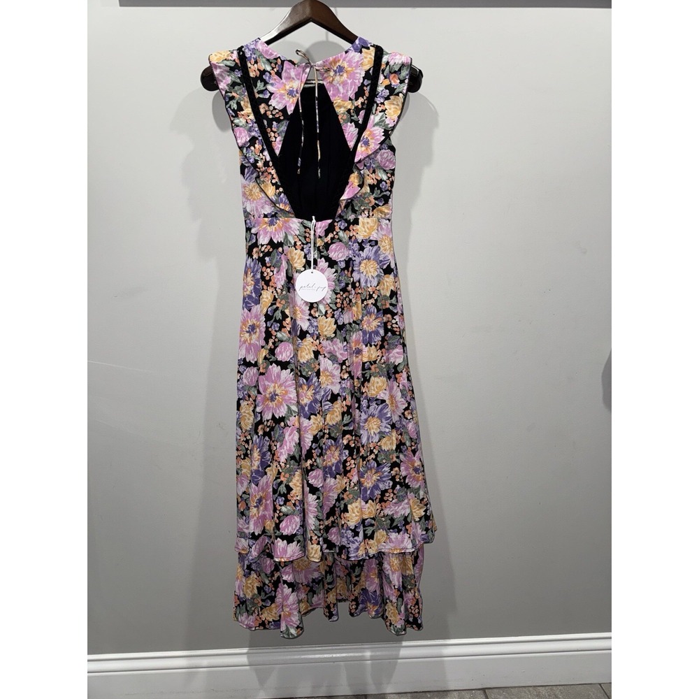 PETAL & PUP NwT Women's Delvita Dress Sz 4 Layered Maxi Lattice Lace Trim - Picture 4 of 13